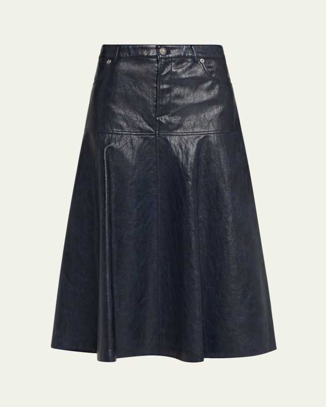 Rhea Circle-Cut Faux Leather Midi Skirt